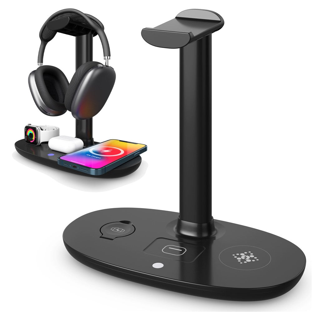 4-in-1 Wireless Charger with Headphone Hanger – Charging Station & Headset Holder