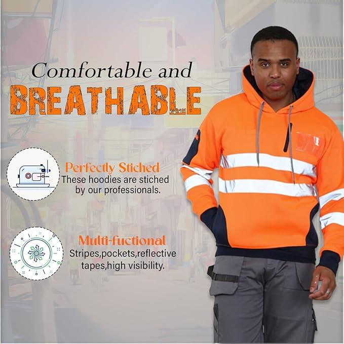 Hi Vis Pullover Hoodie – Reflective Tape, Orange or Green – image 3