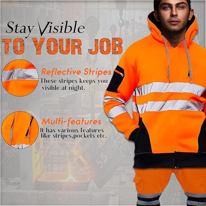 Hi Vis Pullover Hoodie – Reflective Tape, Orange or Green – image 6