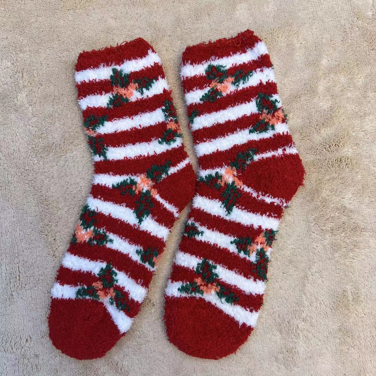 Christmas Slipper Socks with Grip Sole – Fluffy Plush Bed Socks