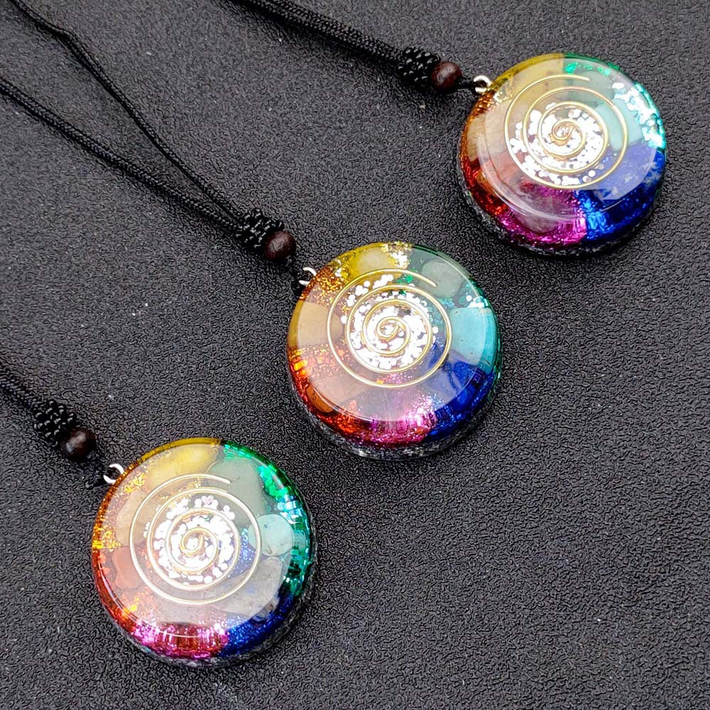 Chakra Multicolor Onyx Jade Pendant Necklace – image 3