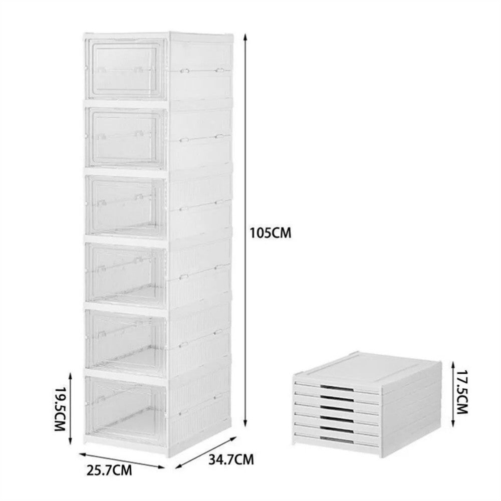 6 Tier Plastic Shoe Storage Box Stackable Foldable – image 5