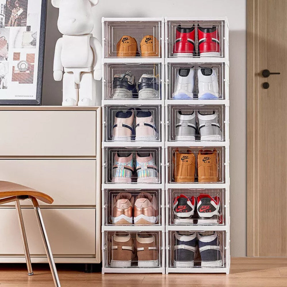 6 Tier Plastic Shoe Storage Box Stackable Foldable – image 3