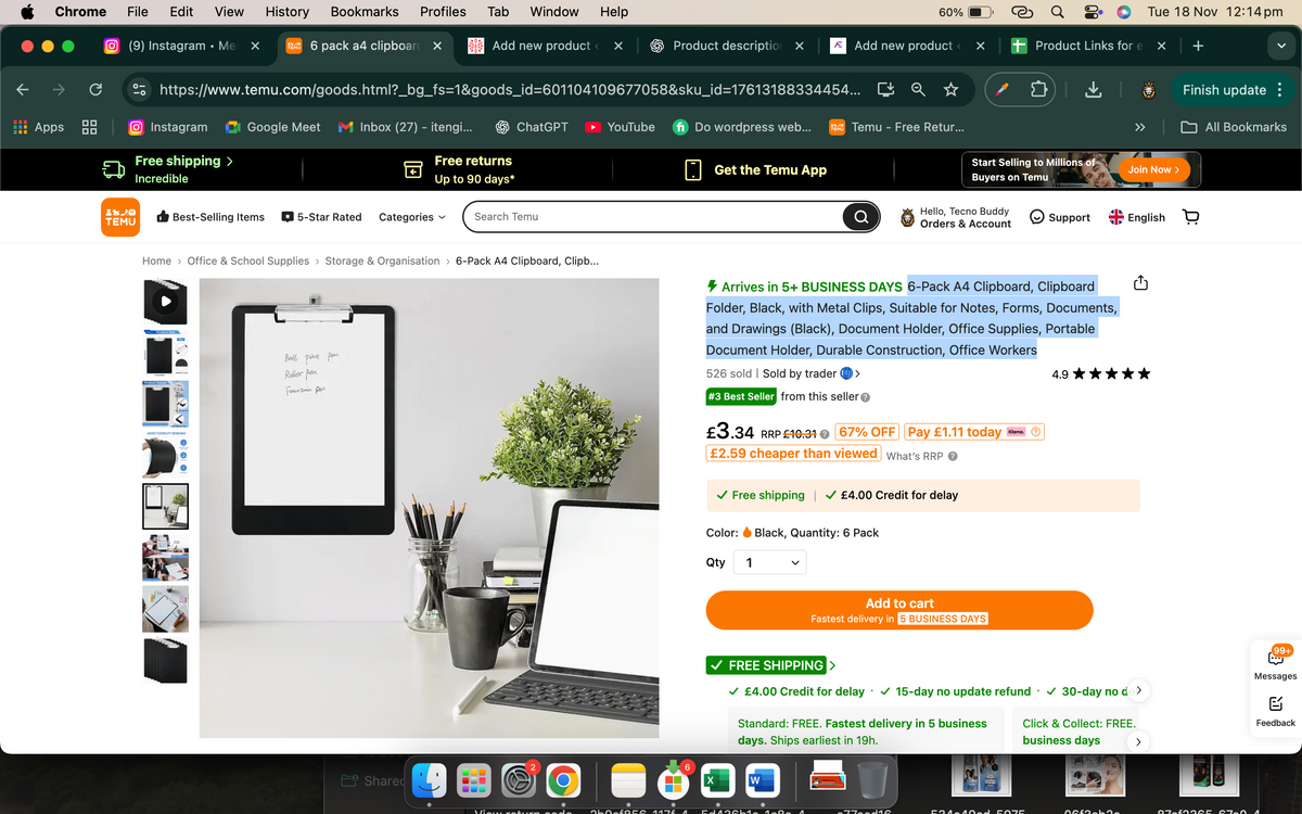 A4 Clipboard Folder – Black Document Holder with Metal Clip