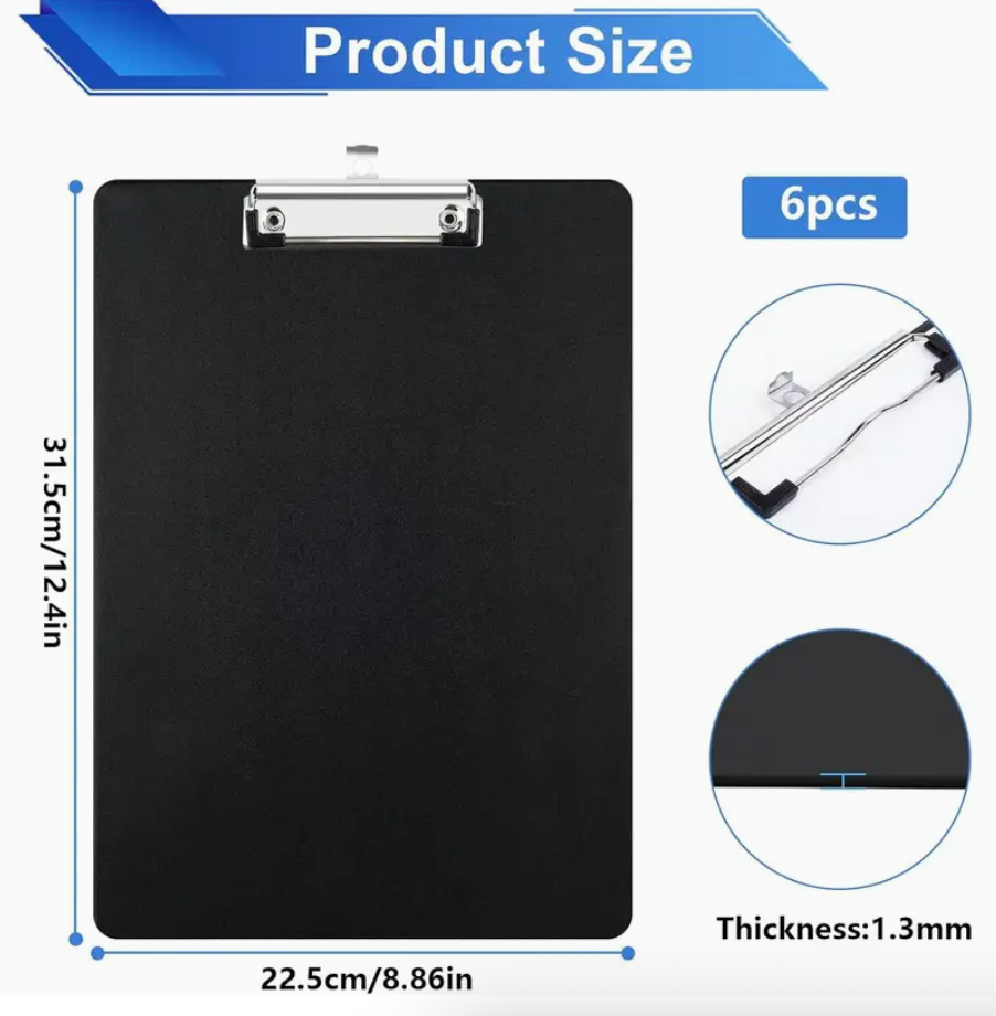 A4 Clipboard Folder – Black Document Holder with Metal Clip