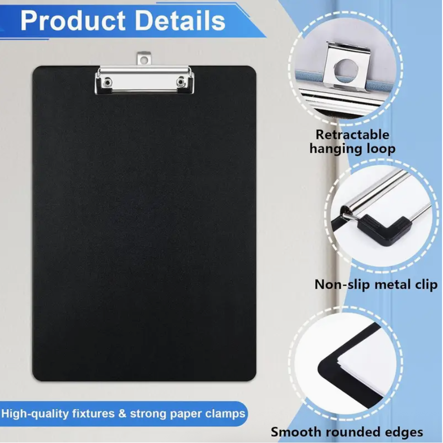 A4 Clipboard Folder – Black Document Holder with Metal Clip