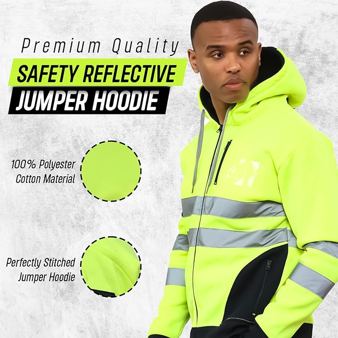 Hi Vis Zip-Up Hoodie – Reflective Tape, Orange or Green – image 2