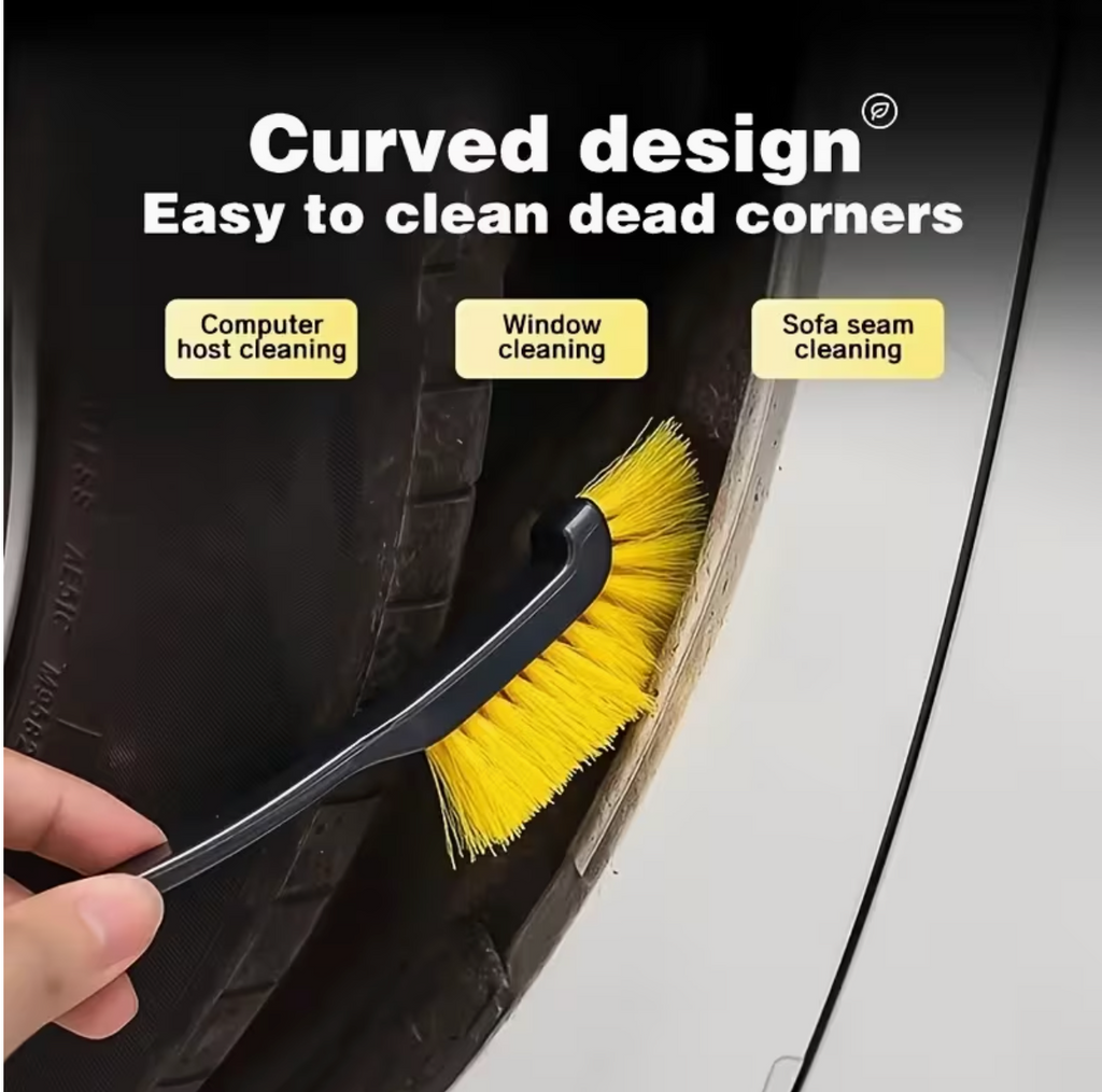 1pc Multi-Use Car Wheel Brush – Yellow Bristle Detailing Brush with Black Ergonomic Handle