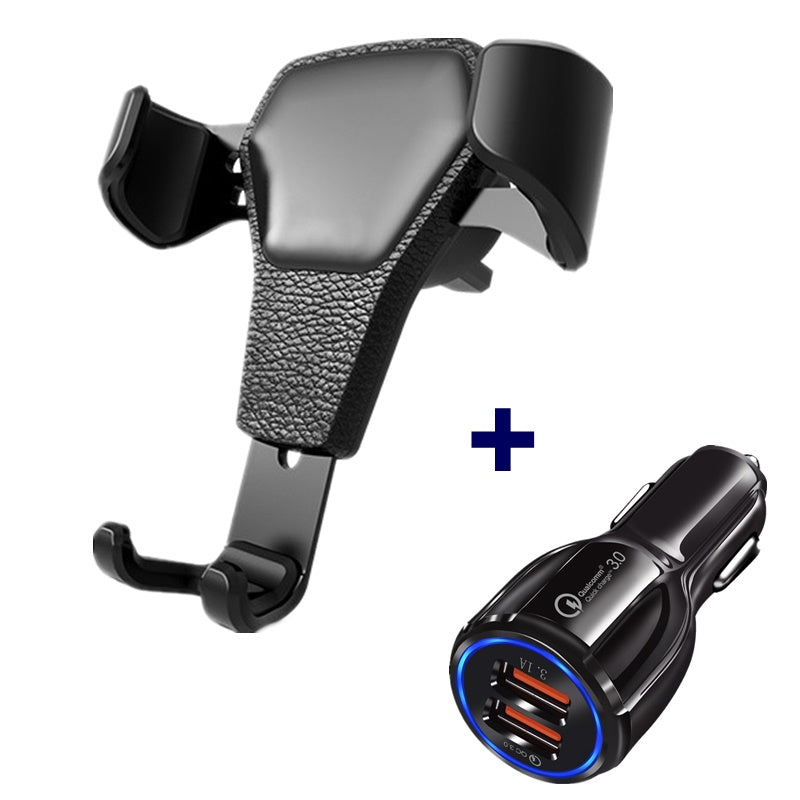 Leather-Grain Gravity Car Phone Holder