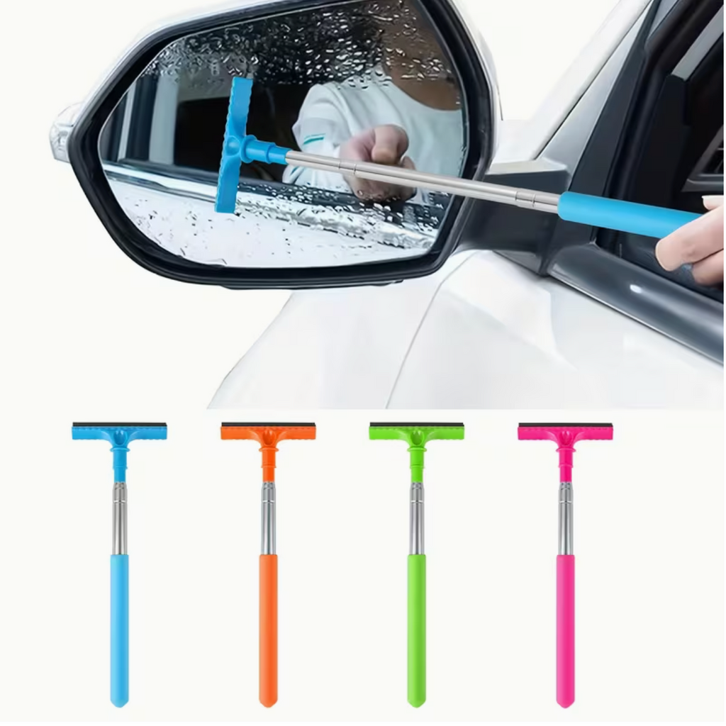 1pc Portable Water Scraper for Rearview Mirror – Sponge Cleaner with Extendable Window Cleaning Brush