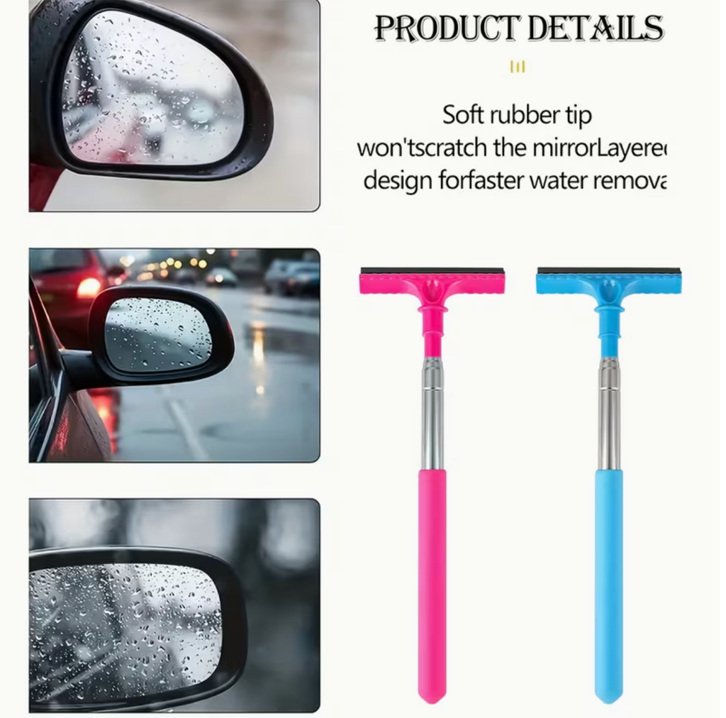 1pc Portable Water Scraper for Rearview Mirror – Sponge Cleaner with Extendable Window Cleaning Brush