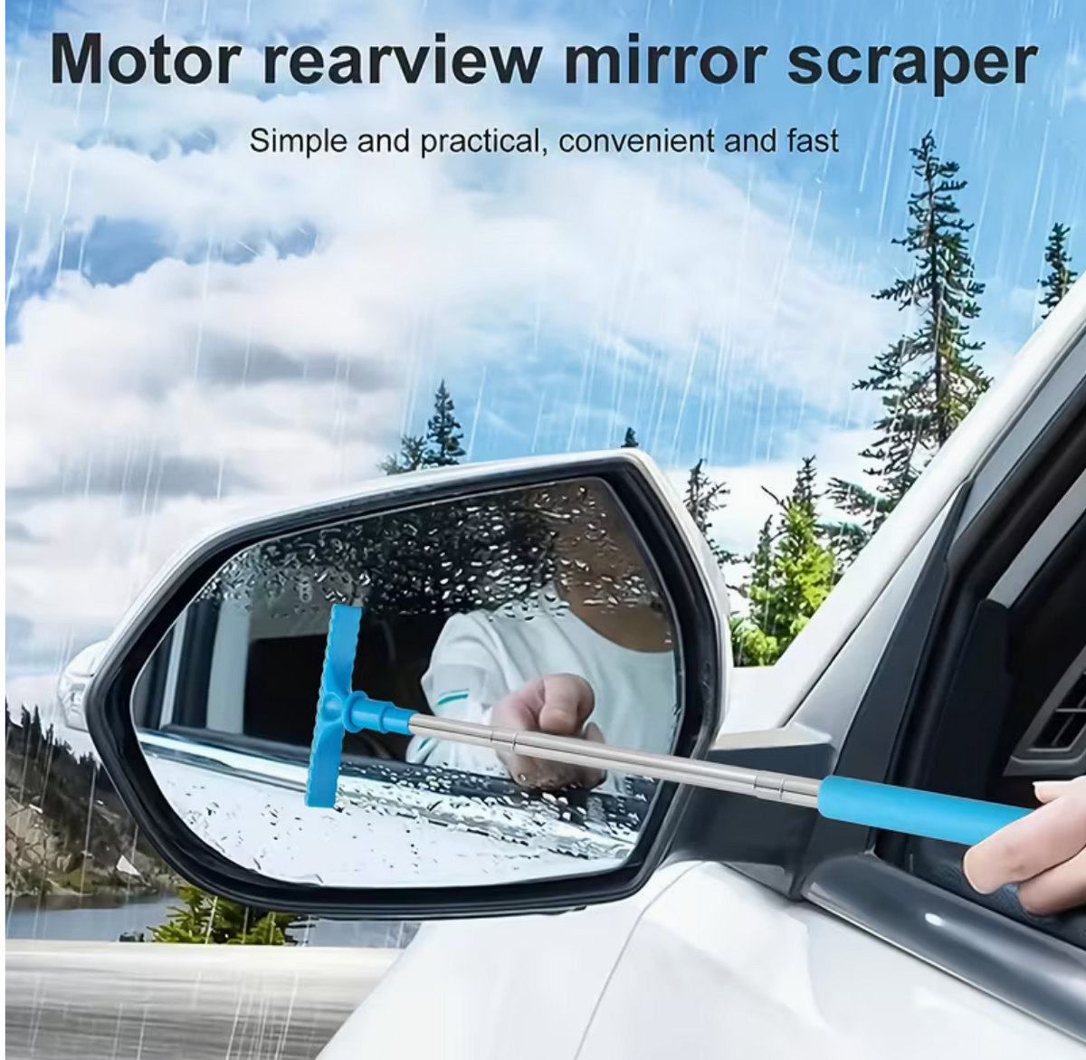 1pc Portable Water Scraper for Rearview Mirror – Sponge Cleaner with Extendable Window Cleaning Brush