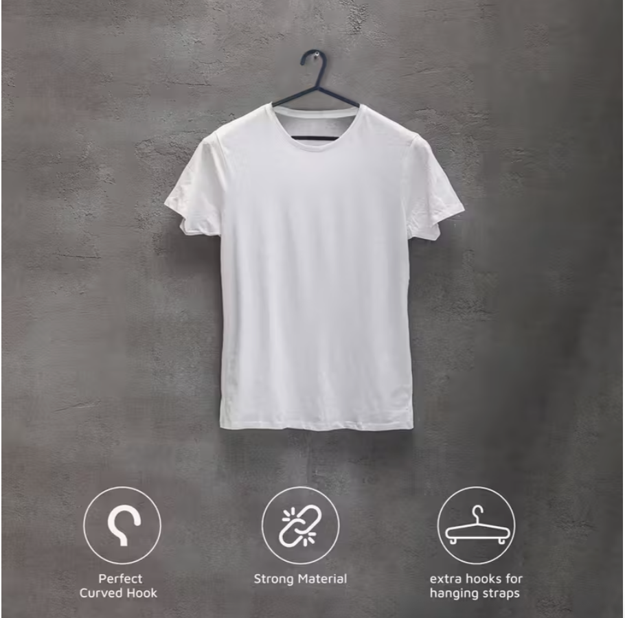 10 Pcs Adult Coat Hangers for Clothes – Black Plastic Hangers with Trouser Bar & Anti-Slip Lips (37cm Wide)