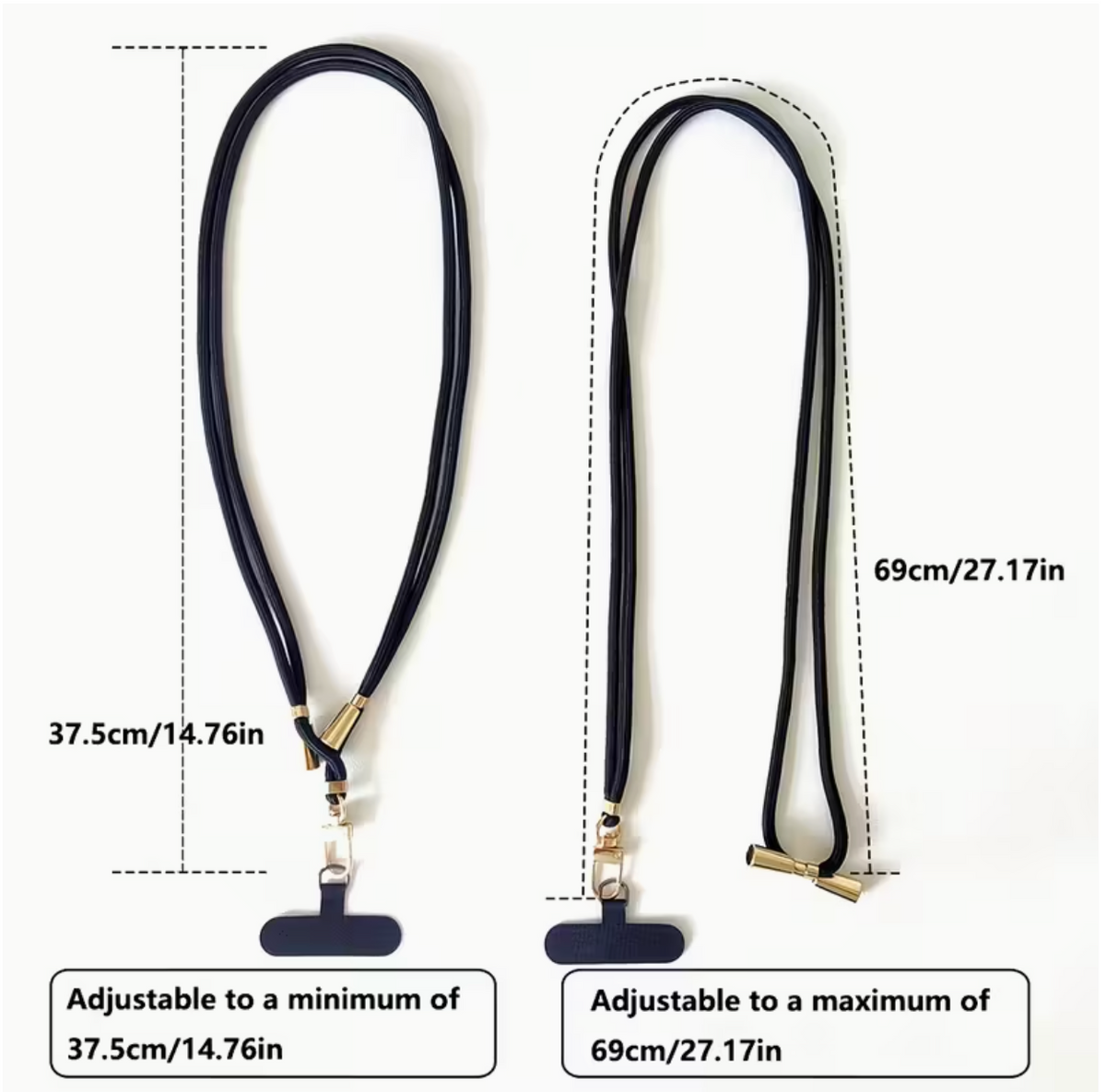 Adjustable Phone Strap – Crossbody Lanyard with Gold-Tone Buckle