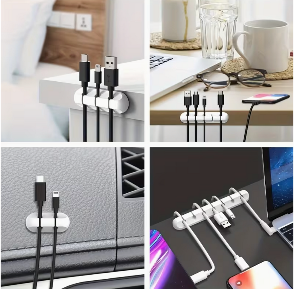 Cable Organiser Box – 5 Slot Desk Cable Tidy with Clips
