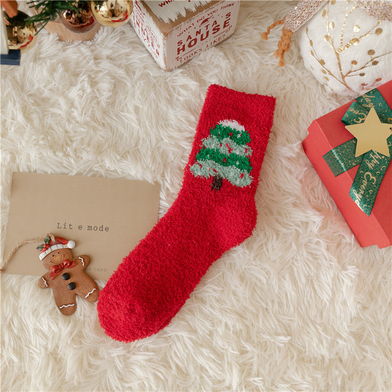 Christmas Slipper Socks with Grip Sole – Fluffy Plush Bed Socks