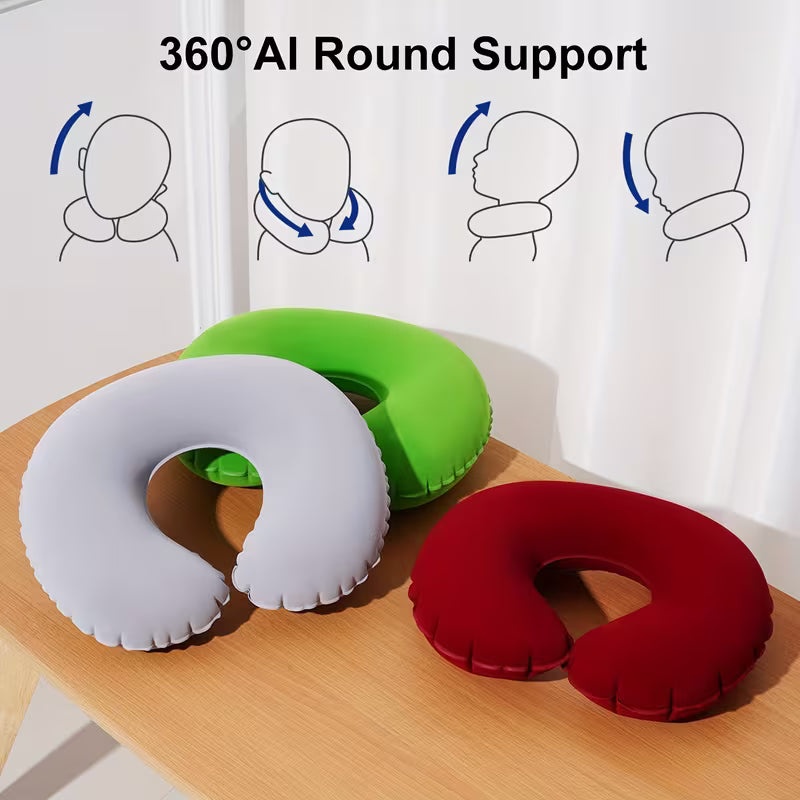 Inflatable Travel Neck Pillow – U-Shaped Foldable, Assorted Colours