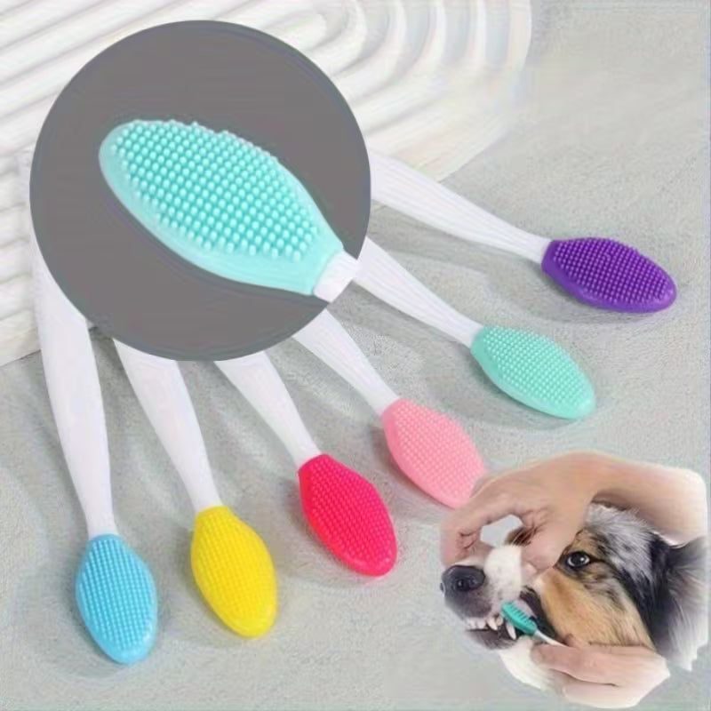 Pet Toothbrush Set – 2 Pack, Silicone Bristles, Long Handle