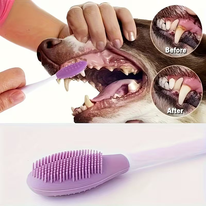 Pet Toothbrush Set – 2 Pack, Silicone Bristles, Long Handle