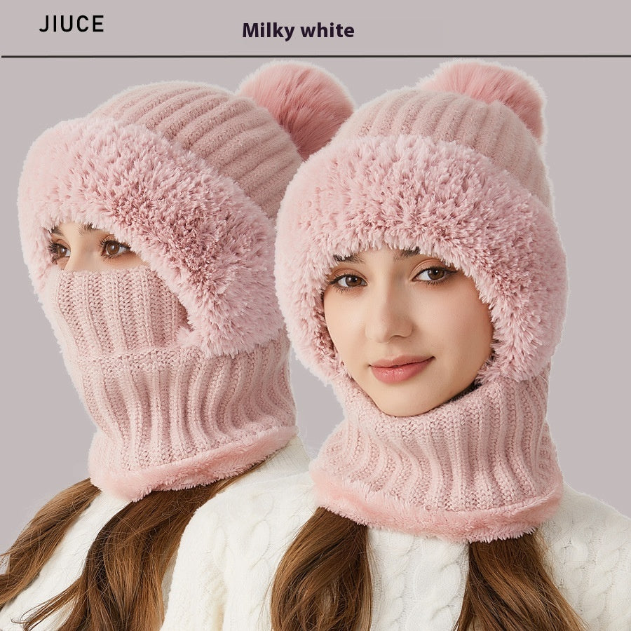 High Elastic Solid Color Knitted Hat Scarf Mask – image 7