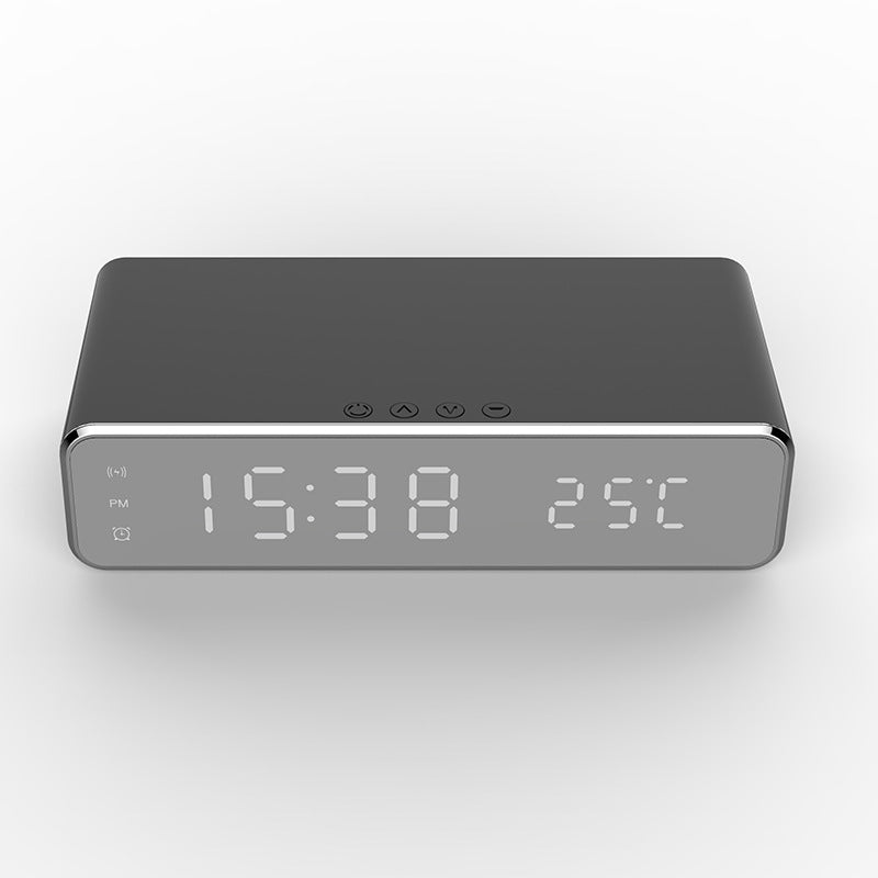 LED Mirror Alarm Clock with Wireless Charger & Thermometer – image 3
