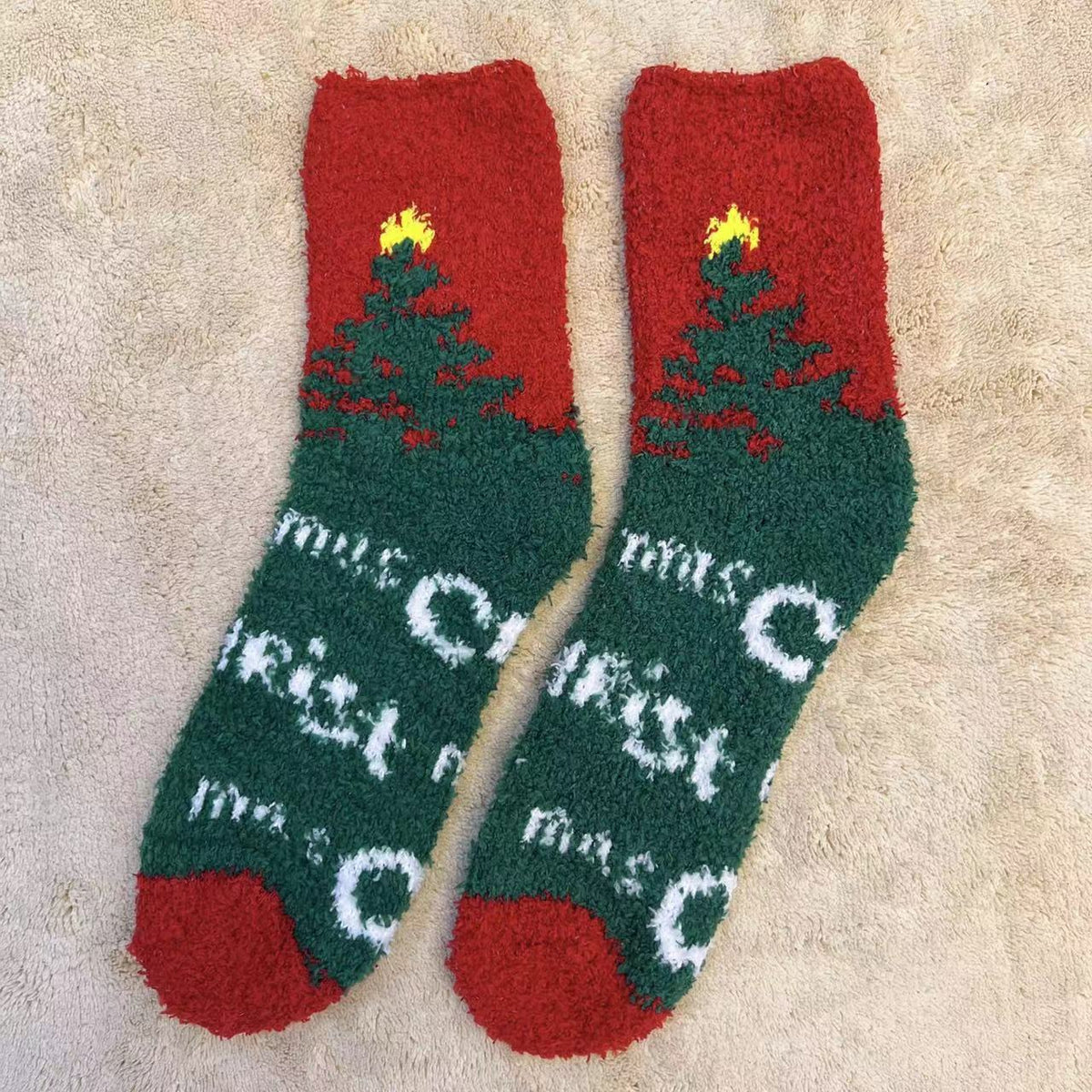 Christmas Slipper Socks with Grip Sole – Fluffy Plush Bed Socks