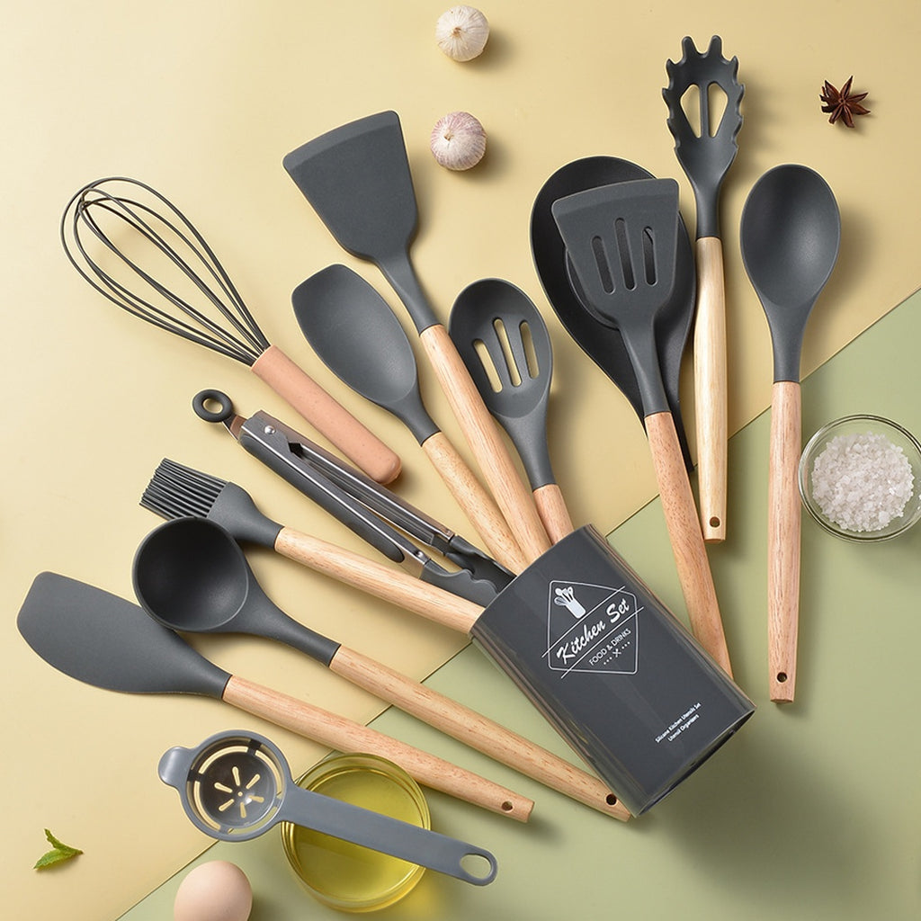14-Piece Silicone Kitchen Utensil Set – Non-Stick Cooking & Baking Tools (Black)