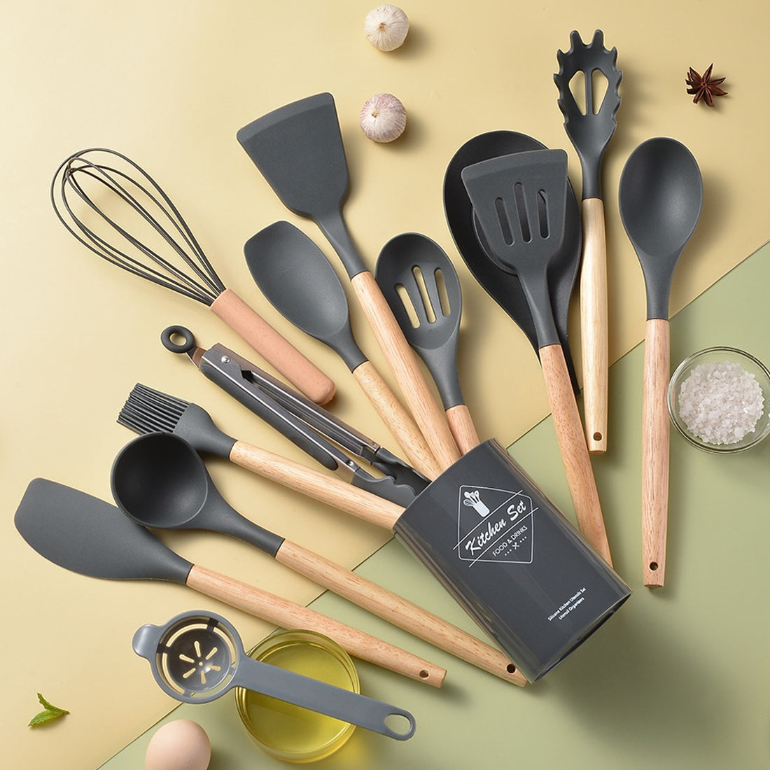 14-Piece Silicone Kitchen Utensil Set – Non-Stick Cooking & Baking Tools (Black)