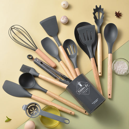 14-Piece Silicone Kitchen Utensil Set – Non-Stick Cooking & Baking Tools (Black)