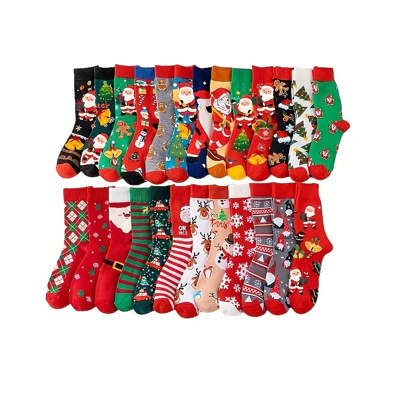 Christmas Socks – Unisex Mid-Calf Cartoon Pattern, 1 Pair