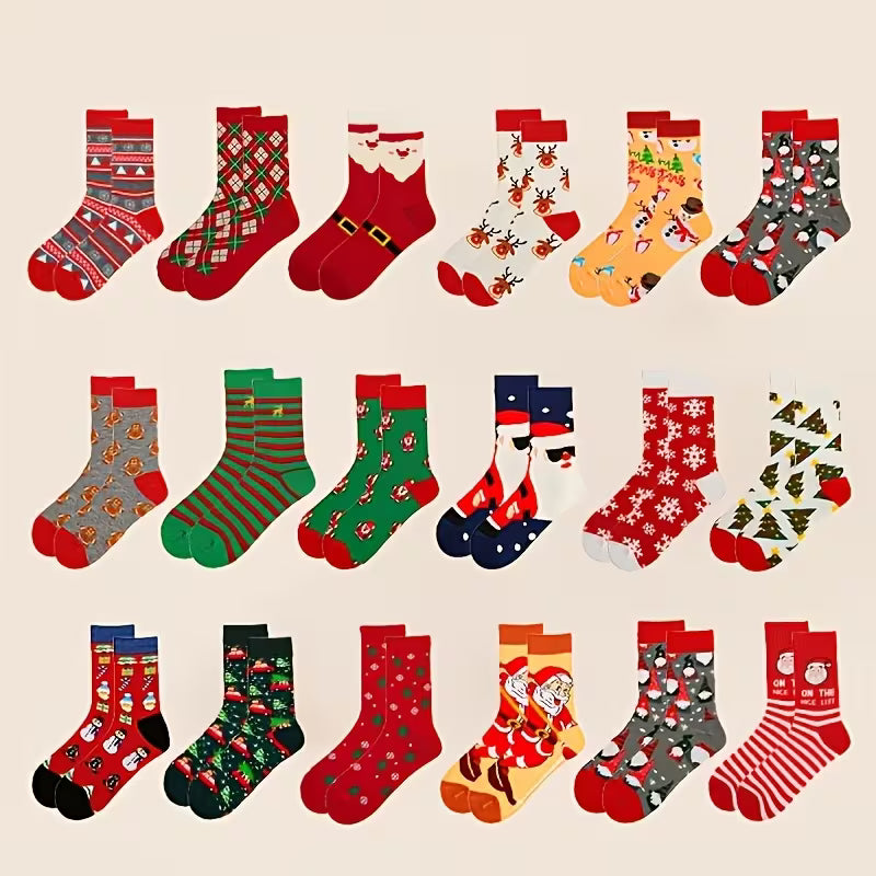 Christmas Socks – Unisex Mid-Calf Cartoon Pattern, 1 Pair