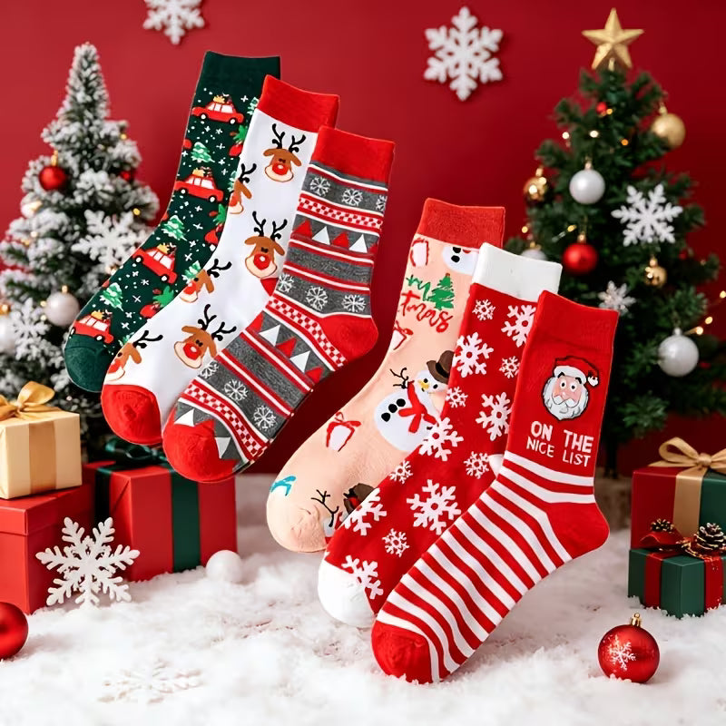 Christmas Socks – Unisex Mid-Calf Cartoon Pattern, 1 Pair