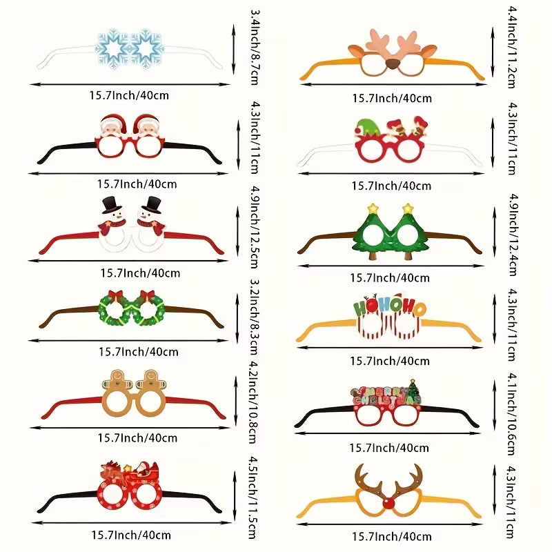 Christmas Party Glasses – 12 Pack Santa, Snowflake & Reindeer Props