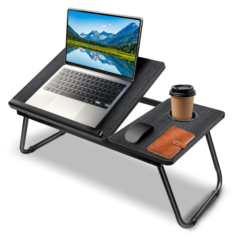 Foldable Laptop Bed Tray – Cup Slot & Reading Holder