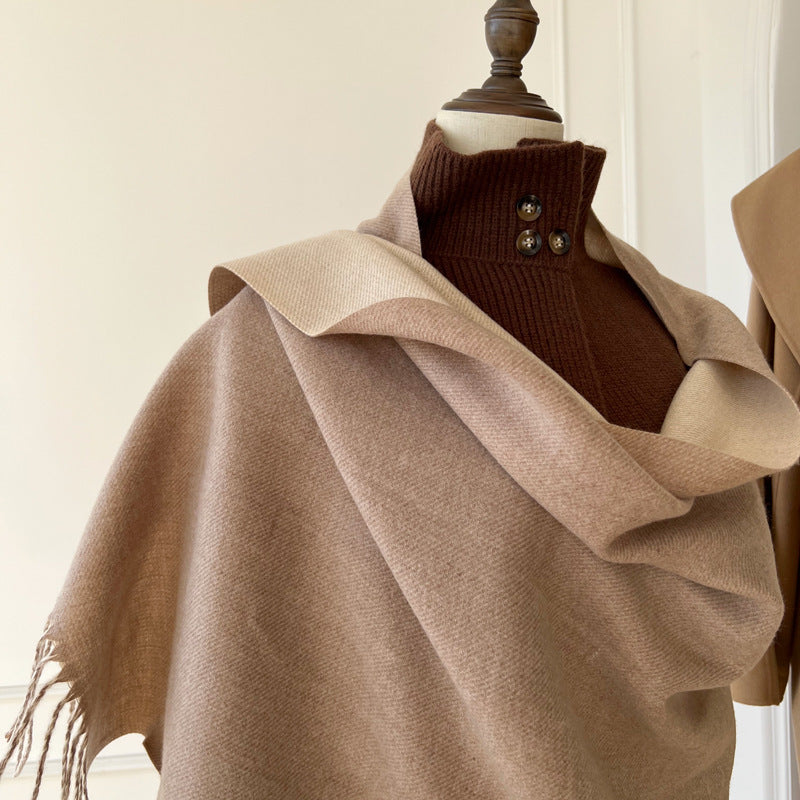Double-sided Artificial Australian Wool Scarf Shawl – image 3