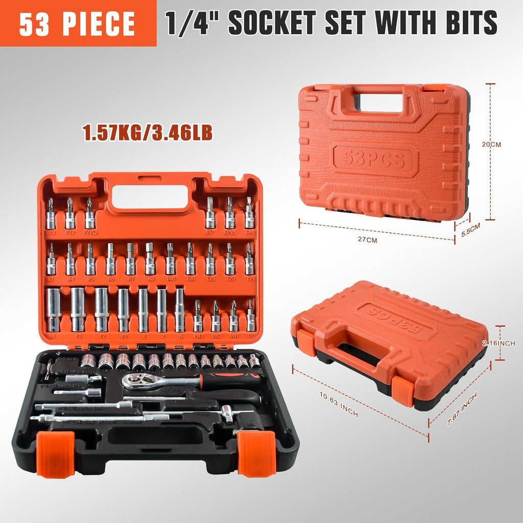53 Pcs Drive Socket Set&Tool Sets Ratchet Wrench Set With Bit Socket Set