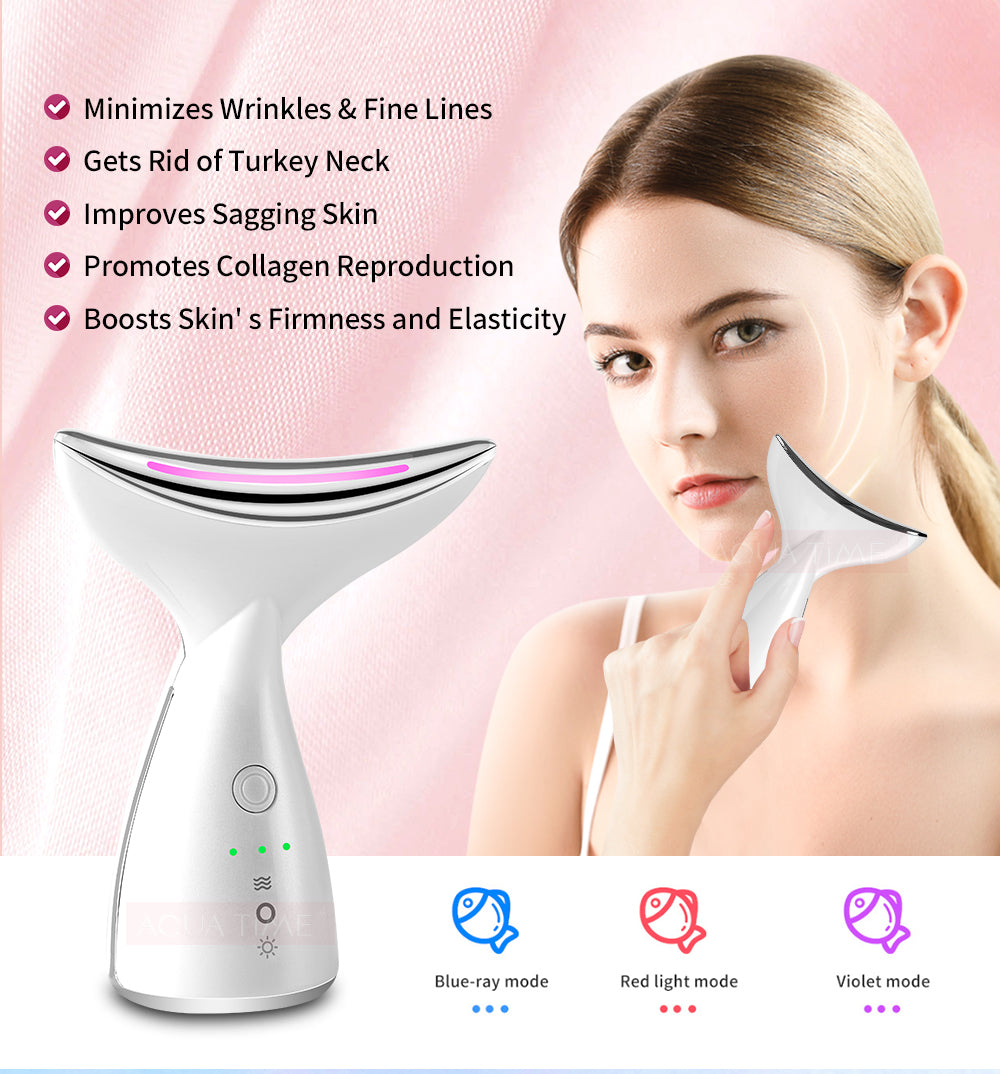 Neck & Face Beauty Massager – 3-Colour LED Light, USB Rechargeable