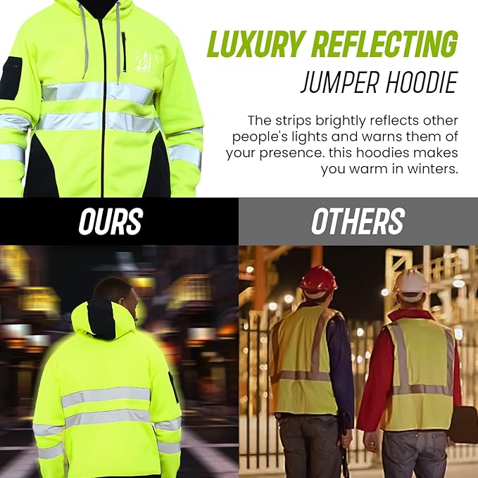 Hi Vis Zip-Up Hoodie – Reflective Tape, Orange or Green – image 4