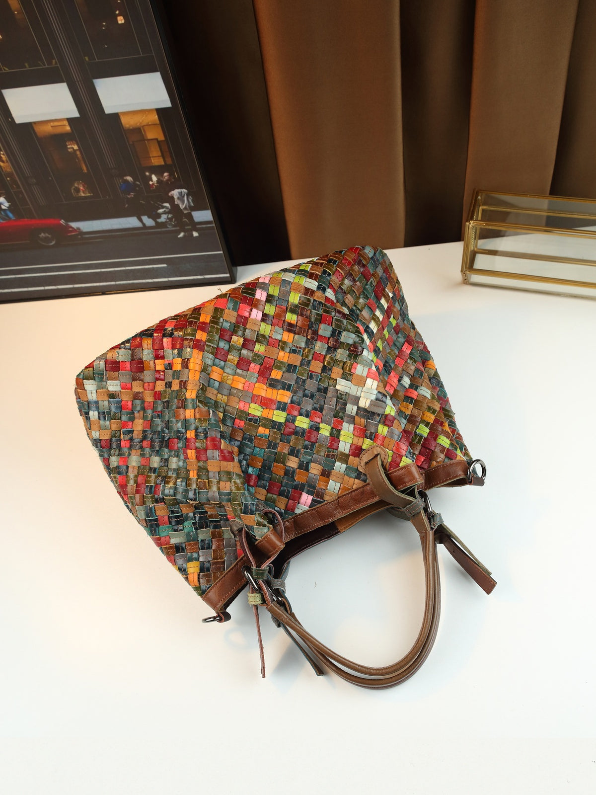 Vintage Woven Leather Crossbody Bag – image 5