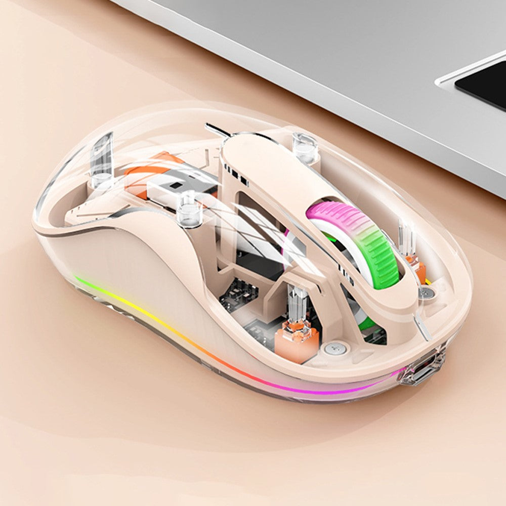 M333 Wireless Transparent Mouse with Colorful Light Bluetooth-compatible Silent Mice Tri-mode Connectivity (CE