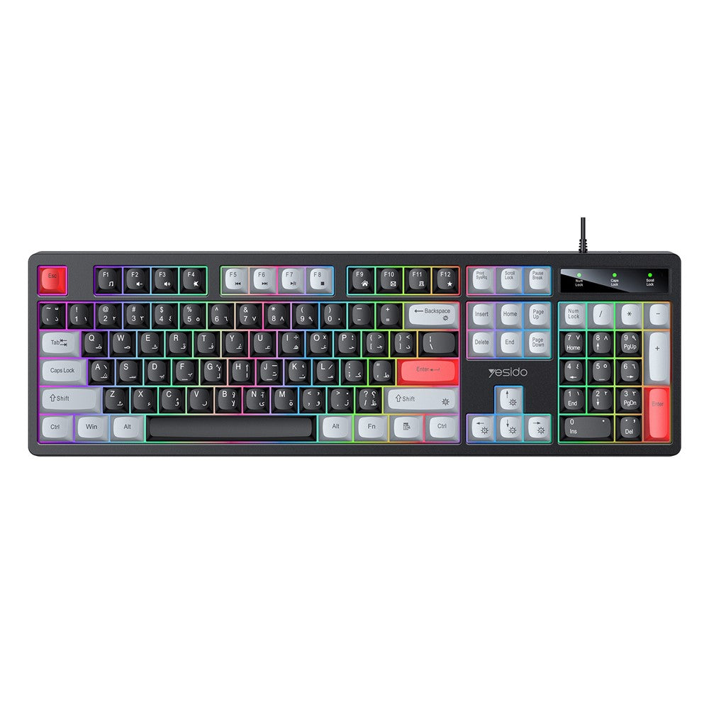 YESIDO KB44 104-Key Wired Keyboard – RGB Backlight, Quiet Keys (English + Arabic)