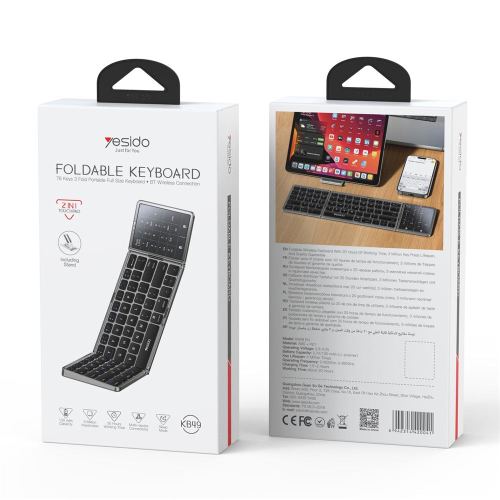 YESIDO KB49 Tri-Fold Wireless Keyboard with Touchpad & – image 12