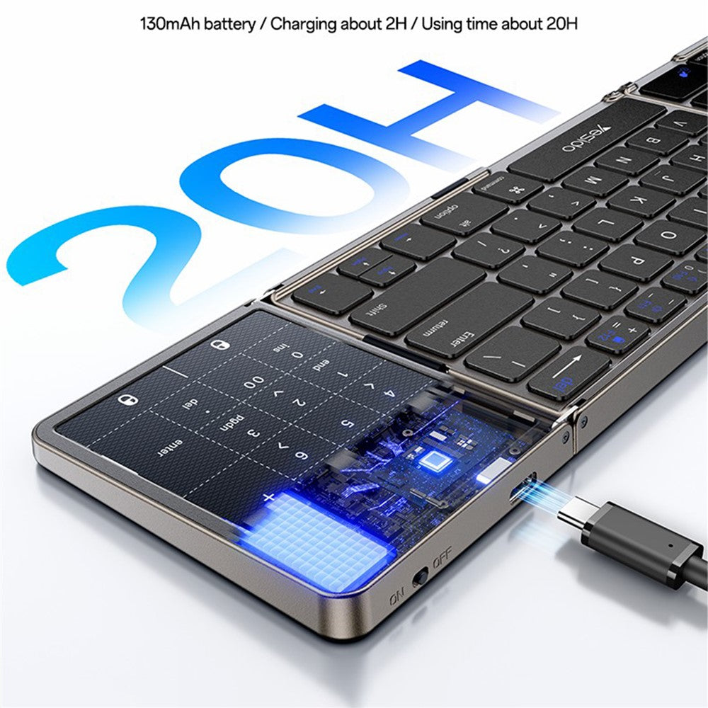 YESIDO KB49 Tri-Fold Wireless Keyboard with Touchpad & – image 6