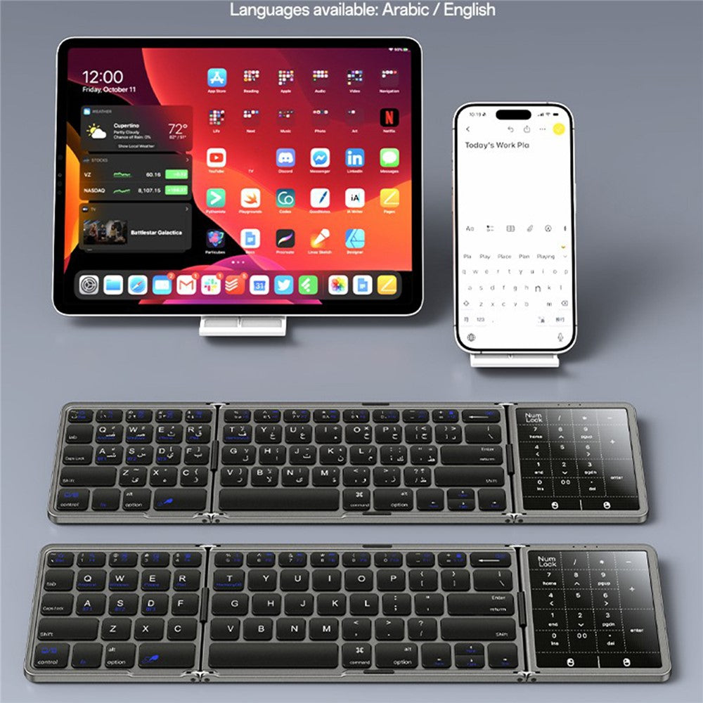 YESIDO KB49 Tri-Fold Wireless Keyboard with Touchpad & – image 8
