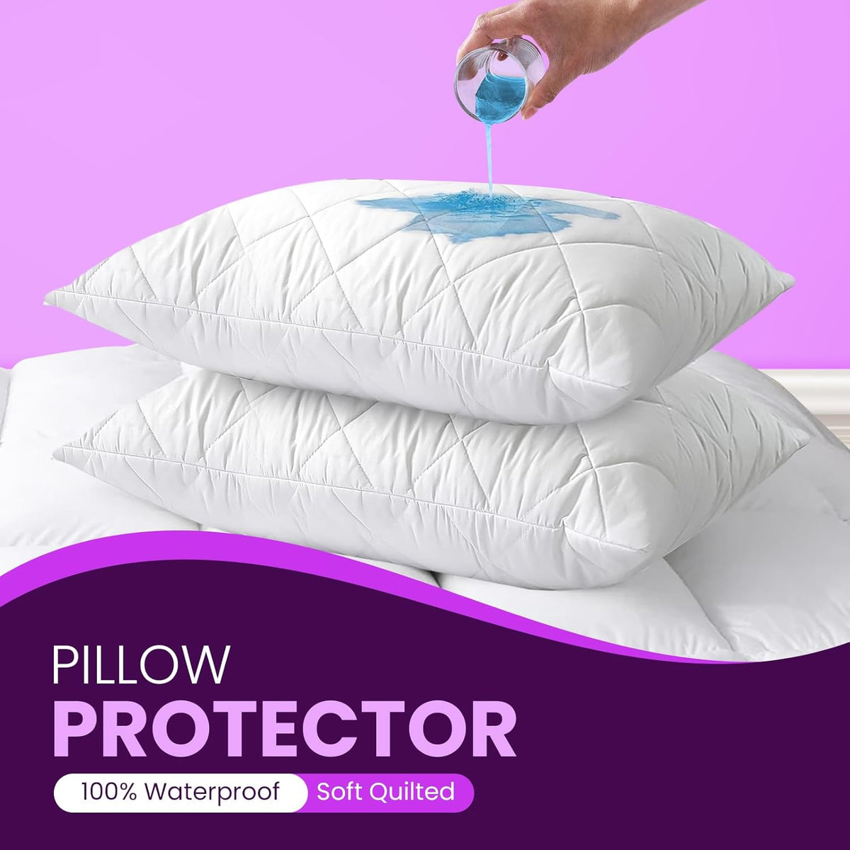 Waterproof Quilted Pillow Protectors Pack of 4 – Zipped, 50 x 75cm – image 3