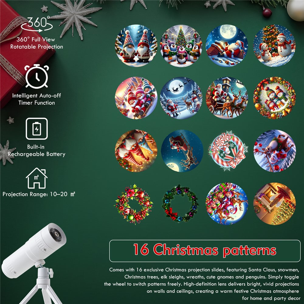 Christmas Projector Light – 16 Festive Patterns, LED, with Tripod
