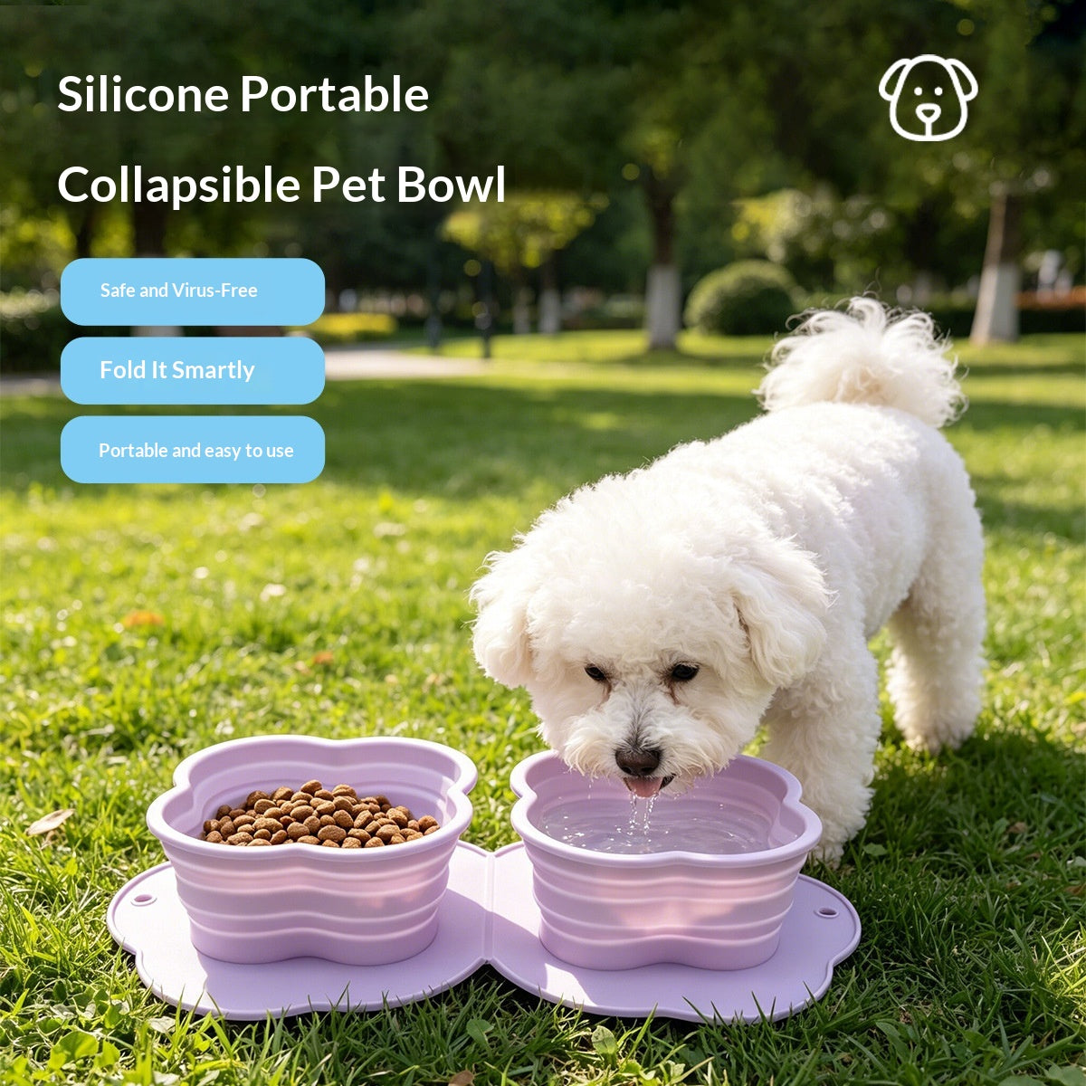 Collapsible Double Pet Bowl, Silicone – image 4