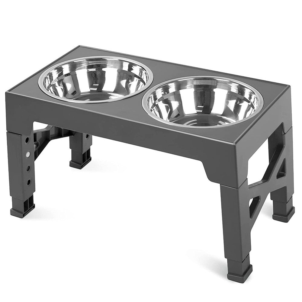 Raised Dog Bowl Stand with 2 Stainless Steel Bowls – 4 Adjustable Heights