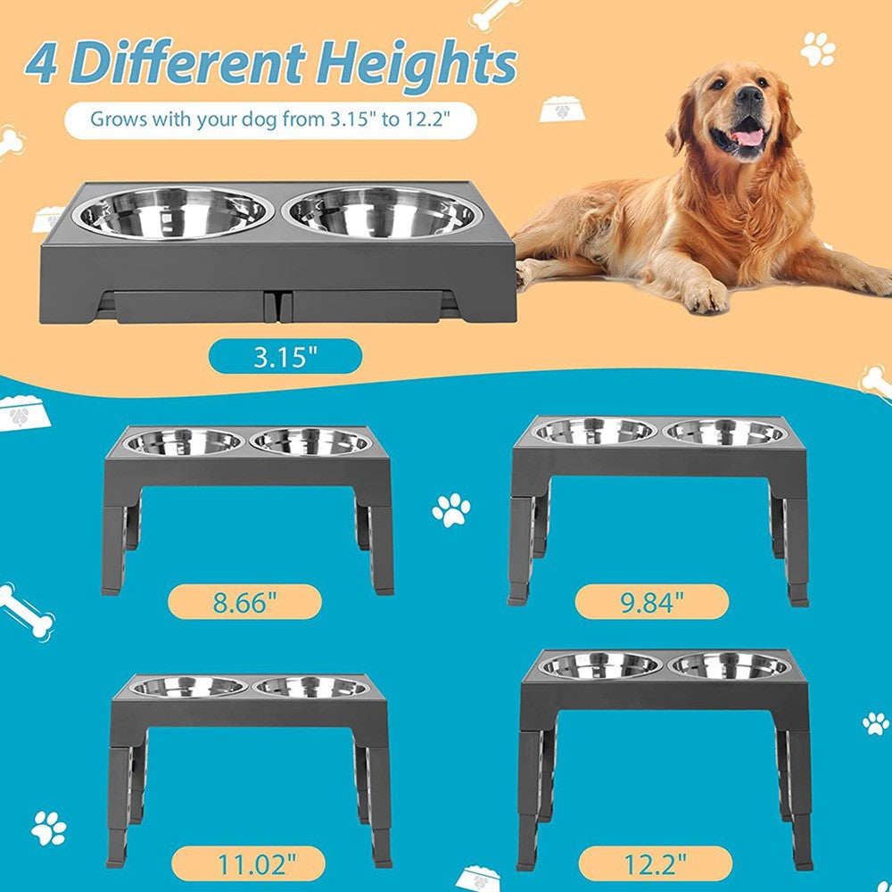 Raised Dog Bowl Stand, 2 Steel Bowls – image 2