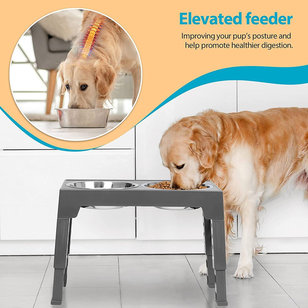 Raised Dog Bowl Stand, 2 Steel Bowls – image 4